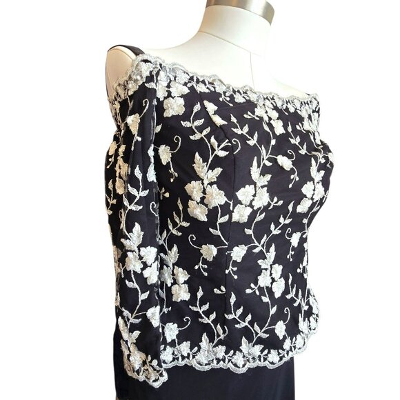 Davids Bridal Dress Black and White Floral Formal Long Mother Prom Size 6 JJ1677 - Picture 15 of 16